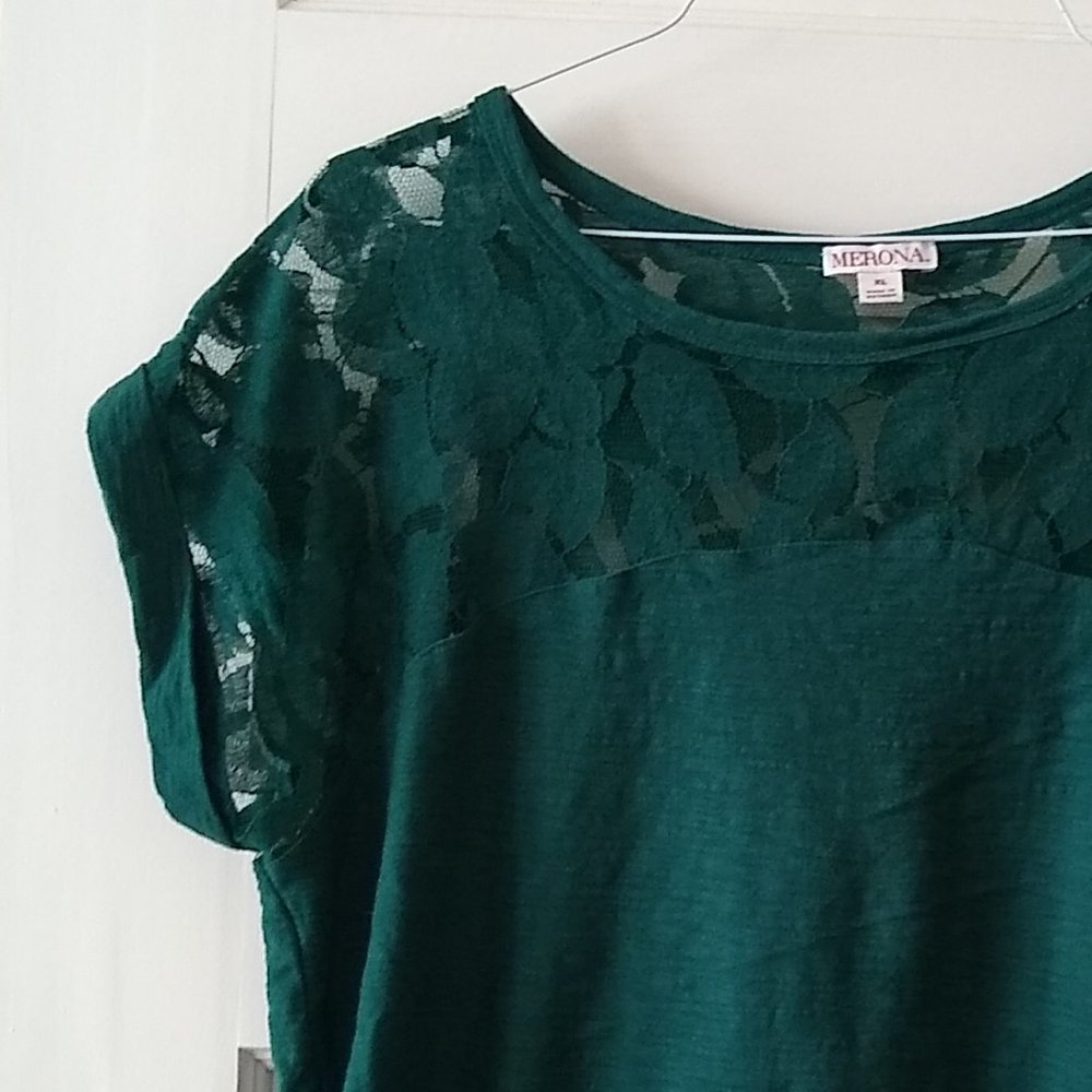 Merona Top in Dark Forest Green with Lace Details